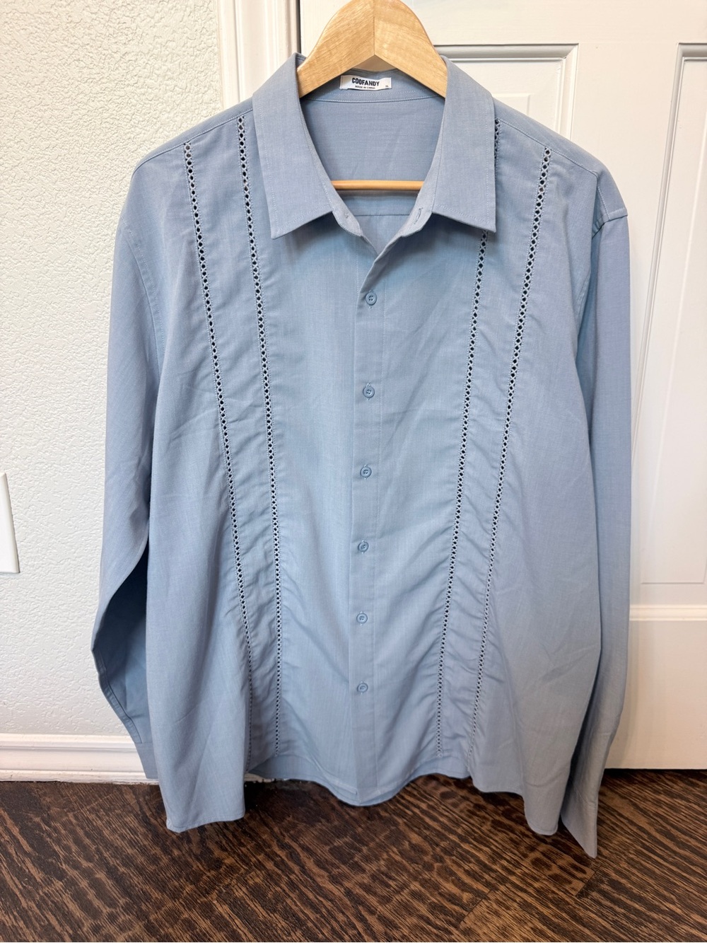 Men's Light Blue Dress Shirt with Eyelet Paneling